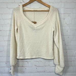Project Social T Sweater Womens Small Tan Cozy Knit Cropped V Neck Top New